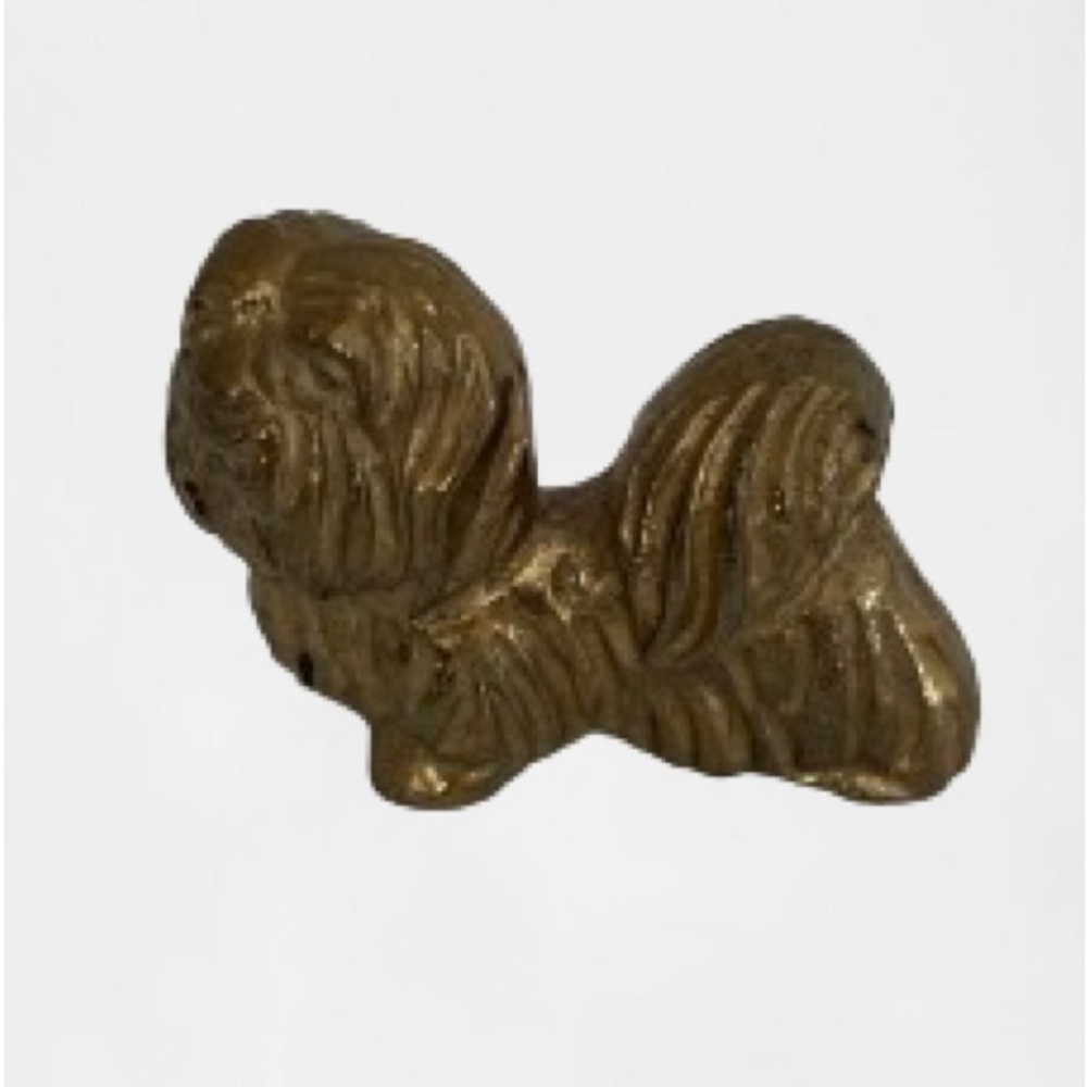 Vintage brass small dog figurine, Pekingese, Lhasa apso or shih tzo